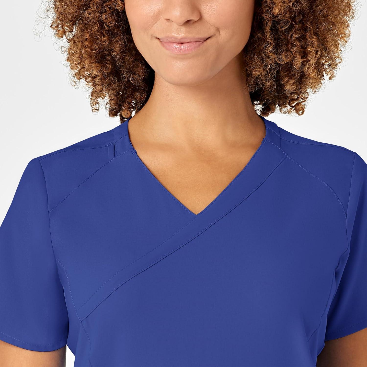 WonderWink Womens Women’s Mock Wrap Scrub Top(Galaxy Blue)