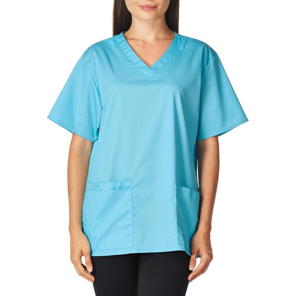 WonderWink Unisex-Adult Unisex V-Neck Top(Light Turquoise)