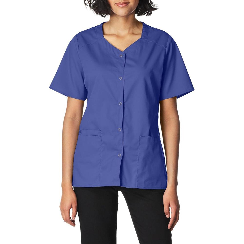 WonderWink Women’s Wonderwork Short Sleeve Snap Jacket(Navy)