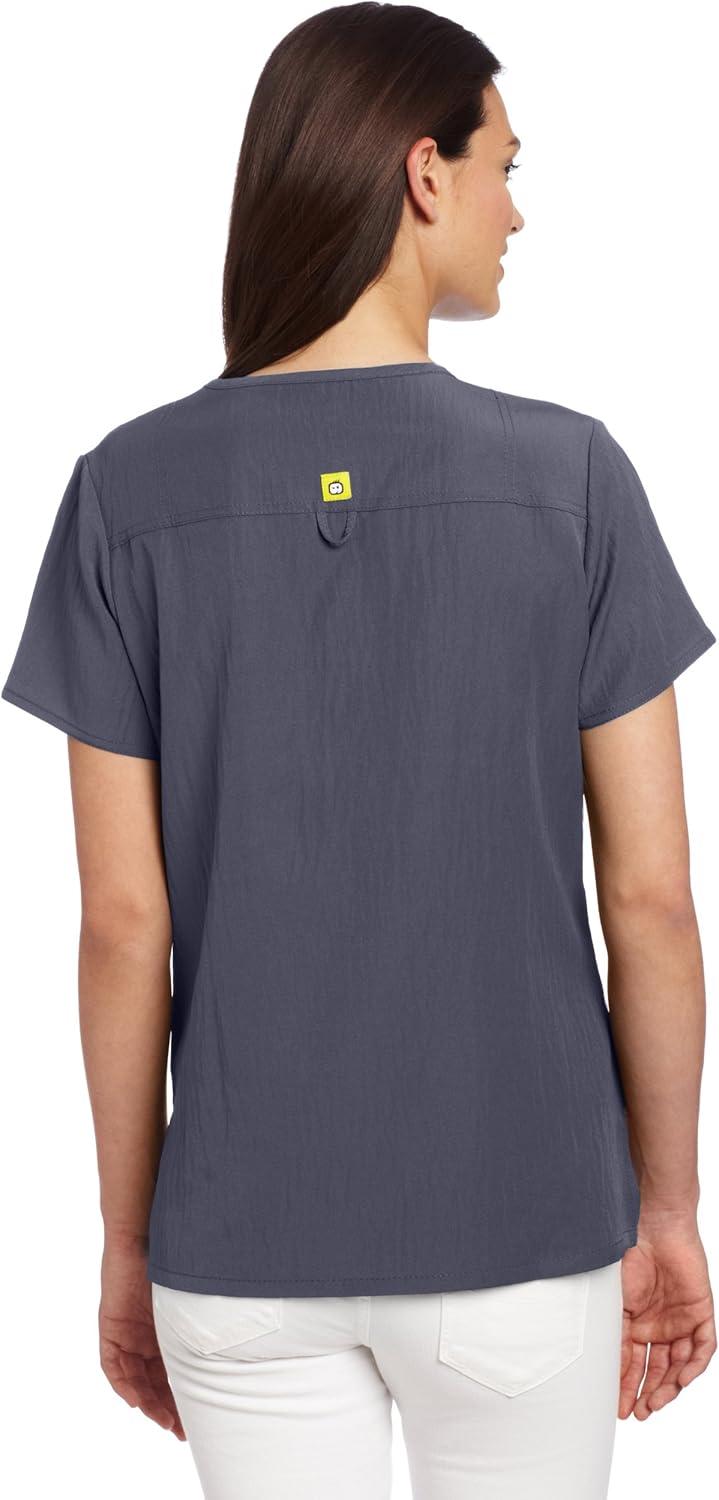 WonderWink Women’s Four Stretch Sporty V-Neck Scrub Top – XS-3XL, 3 Pockets, Eye Protection, Meets ANSI Z87.1(Pack of 1)(Pewter)