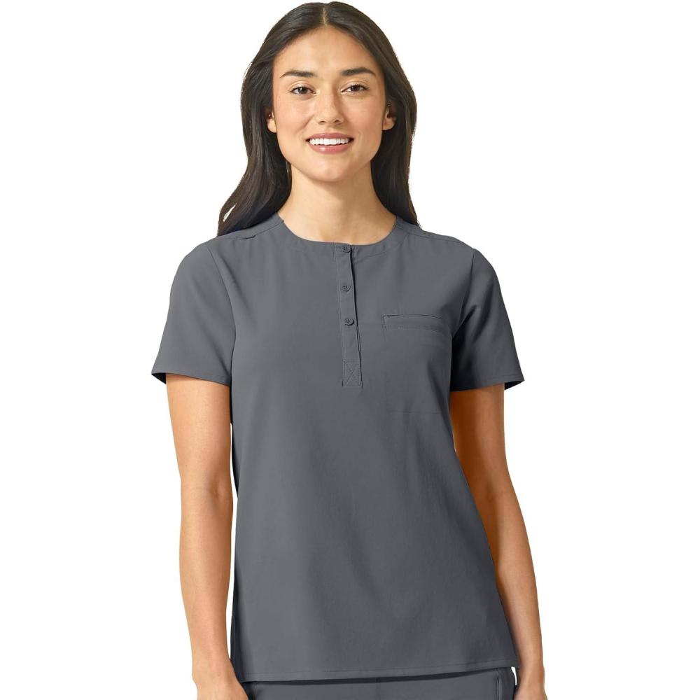 WonderWink Womens Mandarin Collar Tuck-in Top(Pewter)