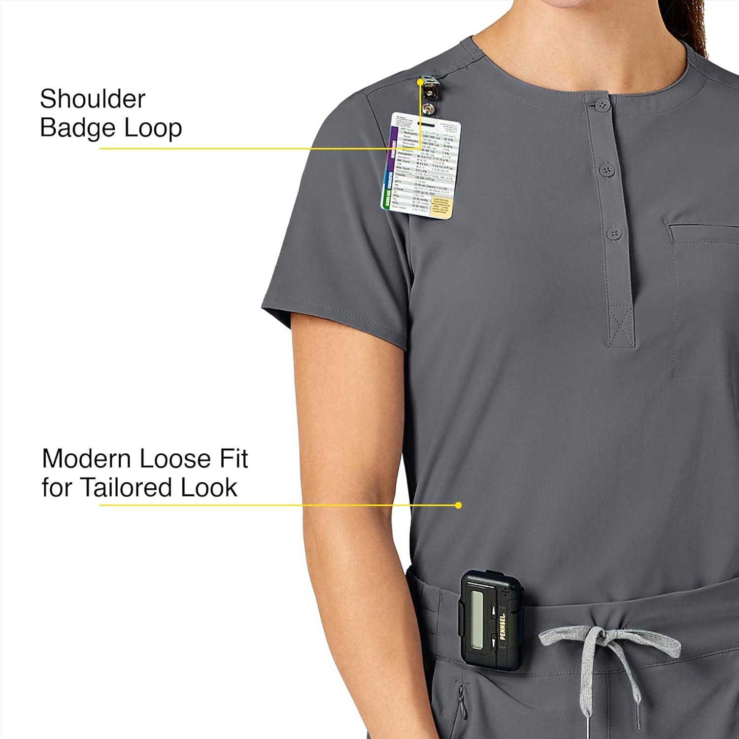 WonderWink Womens Mandarin Collar Tuck-in Top(Pewter)