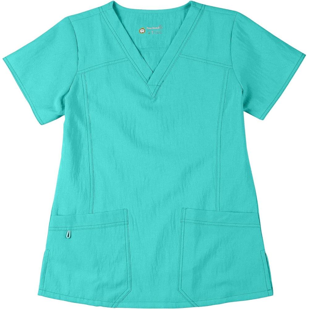 WonderWink Women’s Four Stretch Sporty V-Neck Scrub Top – XS-3XL, 3 Pockets, Eye Protection, Meets ANSI Z87.1(Pack of 1)(Surgeical Green)