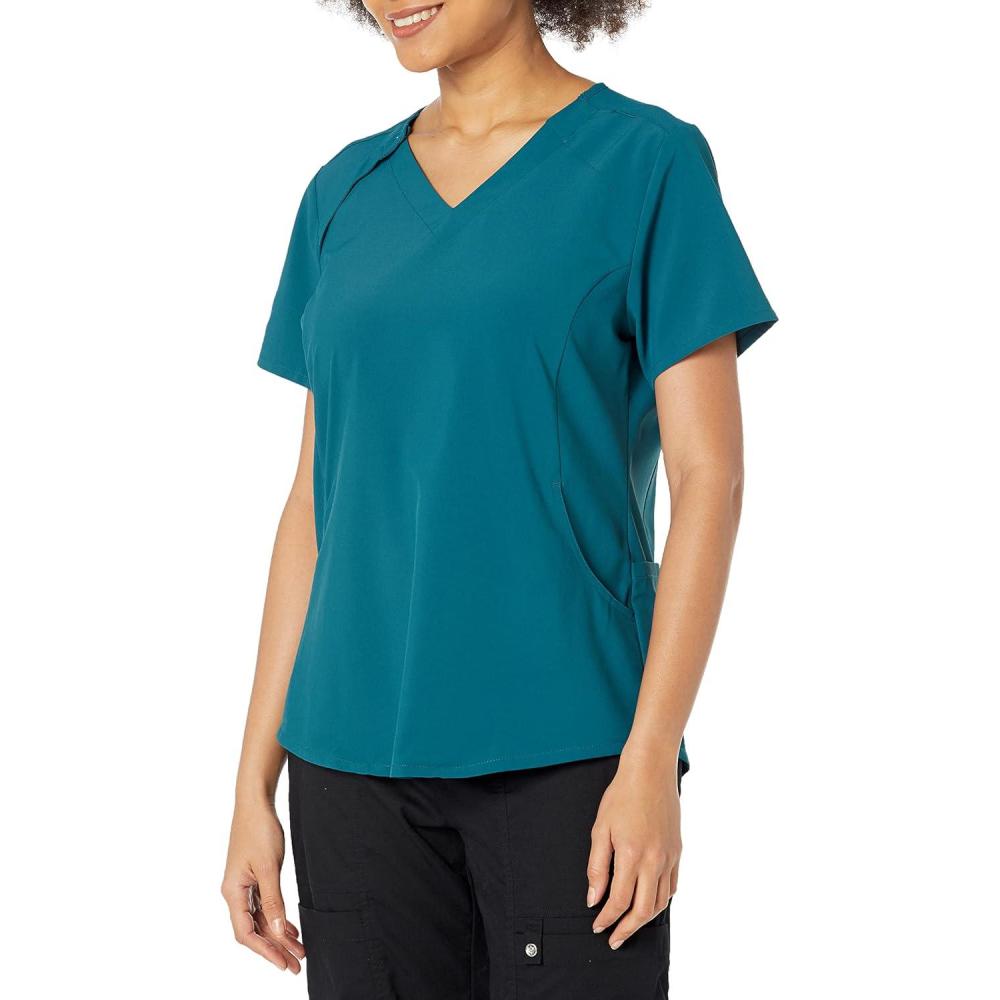 WonderWink Womens Renew Women’s Zip Accent Scrub Top(Caribbean)