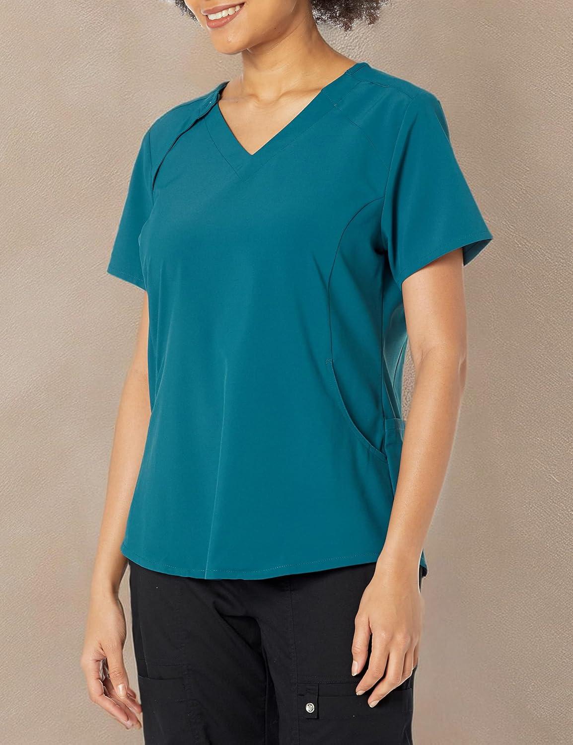 WonderWink Womens Renew Women’s Zip Accent Scrub Top(Caribbean)