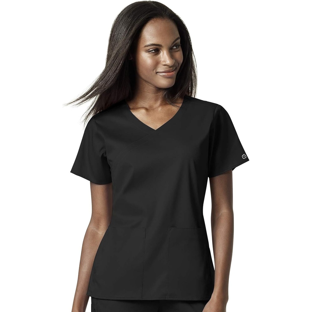Wink PRO Women’s 4 Pocket Wrap Scrub Top(Black)