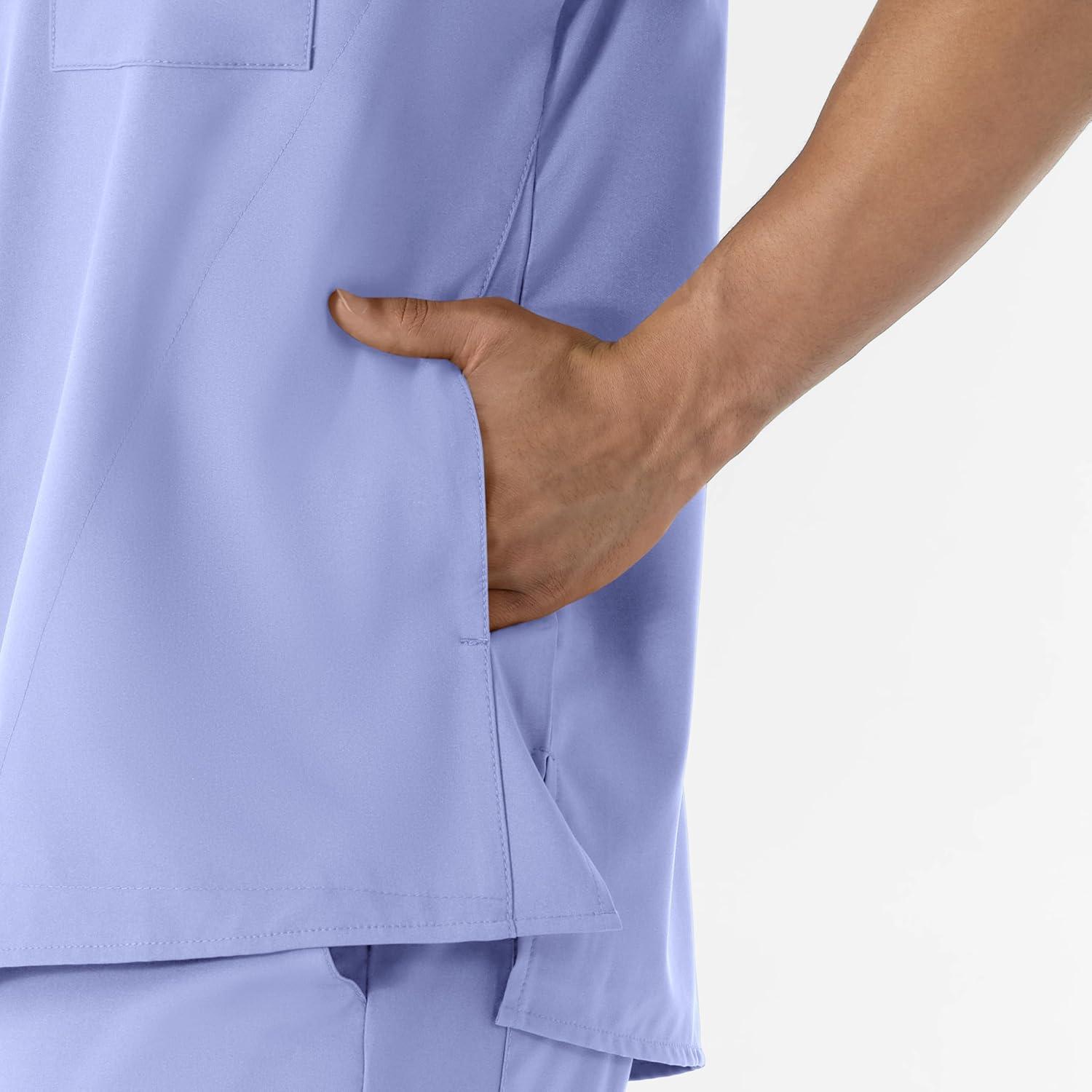 WINK Scrubs for Men, W123, V-Neck Tops with 6 Pockets(Ceil Blue)