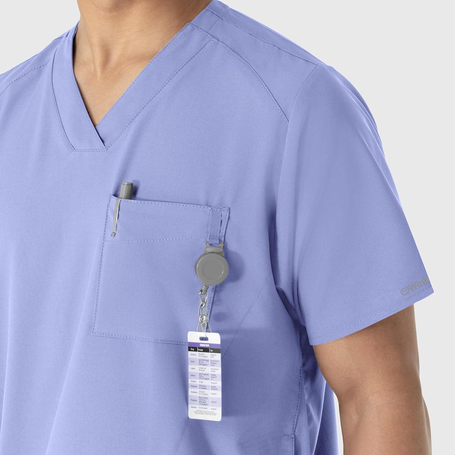 WINK Scrubs for Men, W123, V-Neck Tops with 6 Pockets(Ceil Blue)