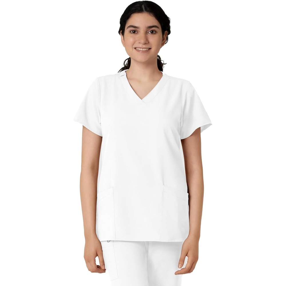 WINK W123 Women’s Basic V-Neck Scrub Top(White)
