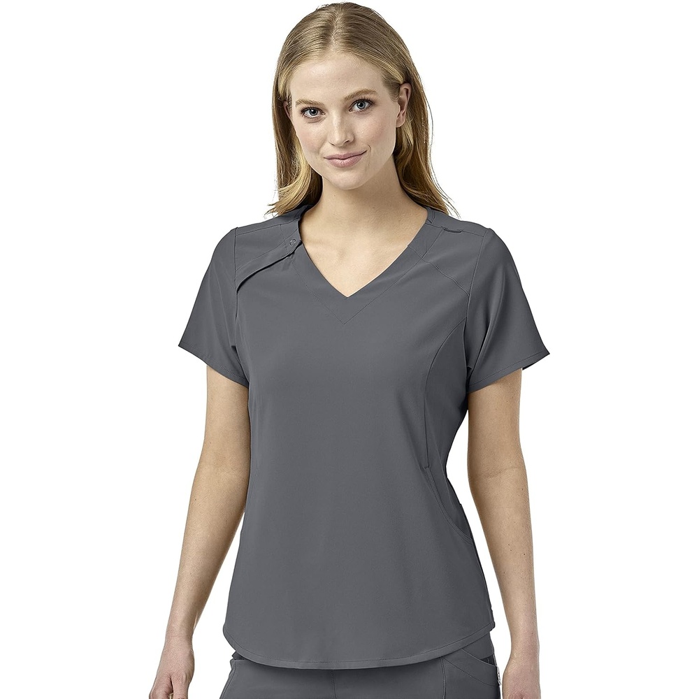 WonderWink Mens Renew Women’s Zip Accent Scrub Top(Pewter)