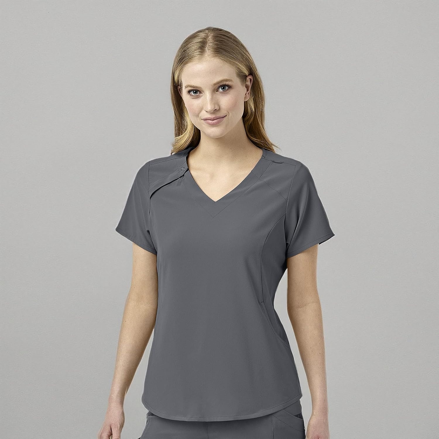 WonderWink Mens Renew Women’s Zip Accent Scrub Top(Pewter)