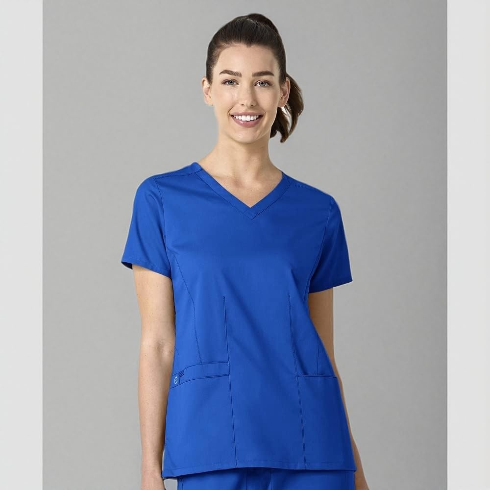 Wink WonderWORK Women’s Shaped V-Neck Scrub Top(Royal)