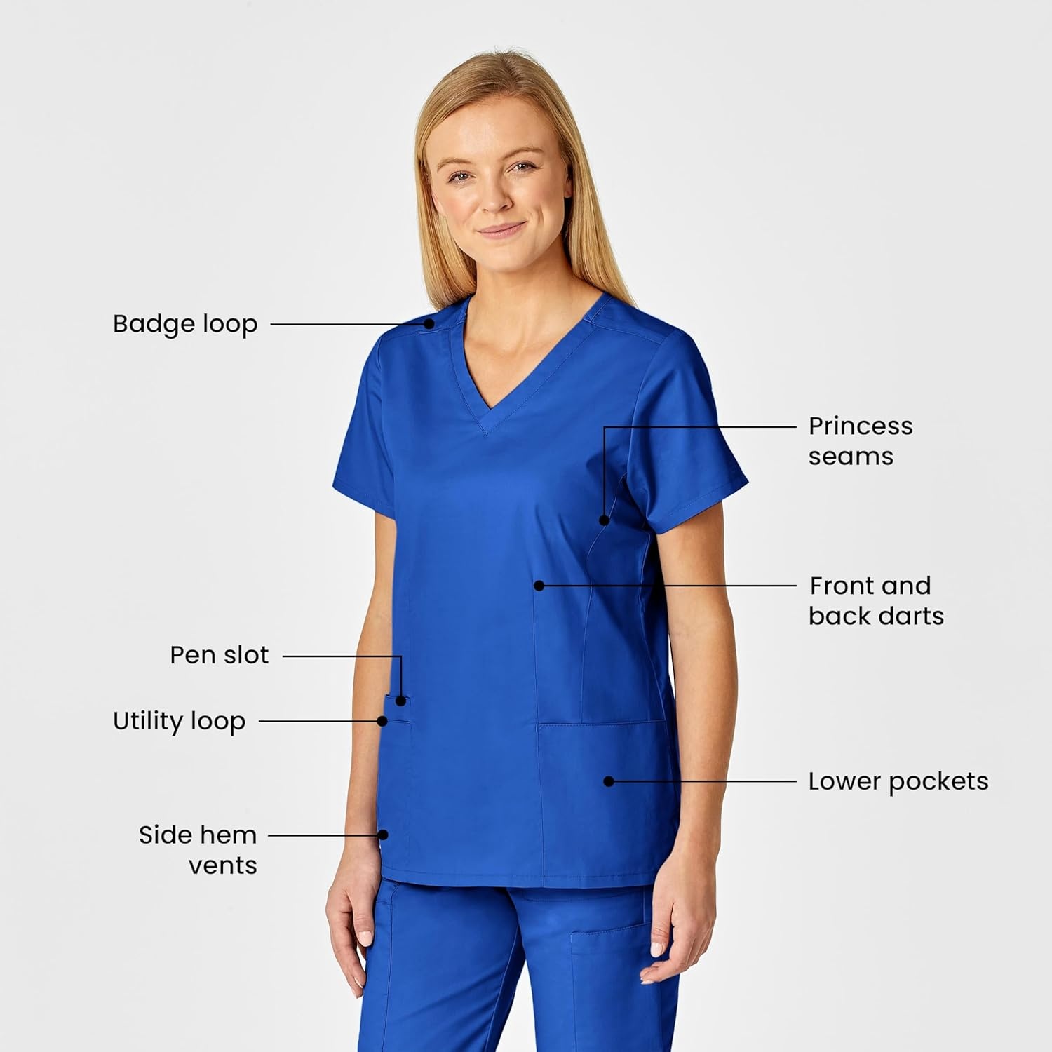 Wink WonderWORK Women’s Shaped V-Neck Scrub Top(Royal)