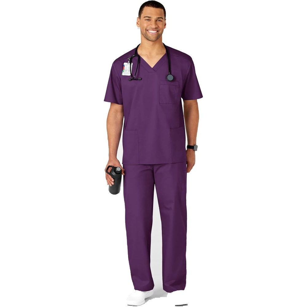 Wink WonderWORK Scrubs for Men, Cargo Scrub Pants(Eggplant)
