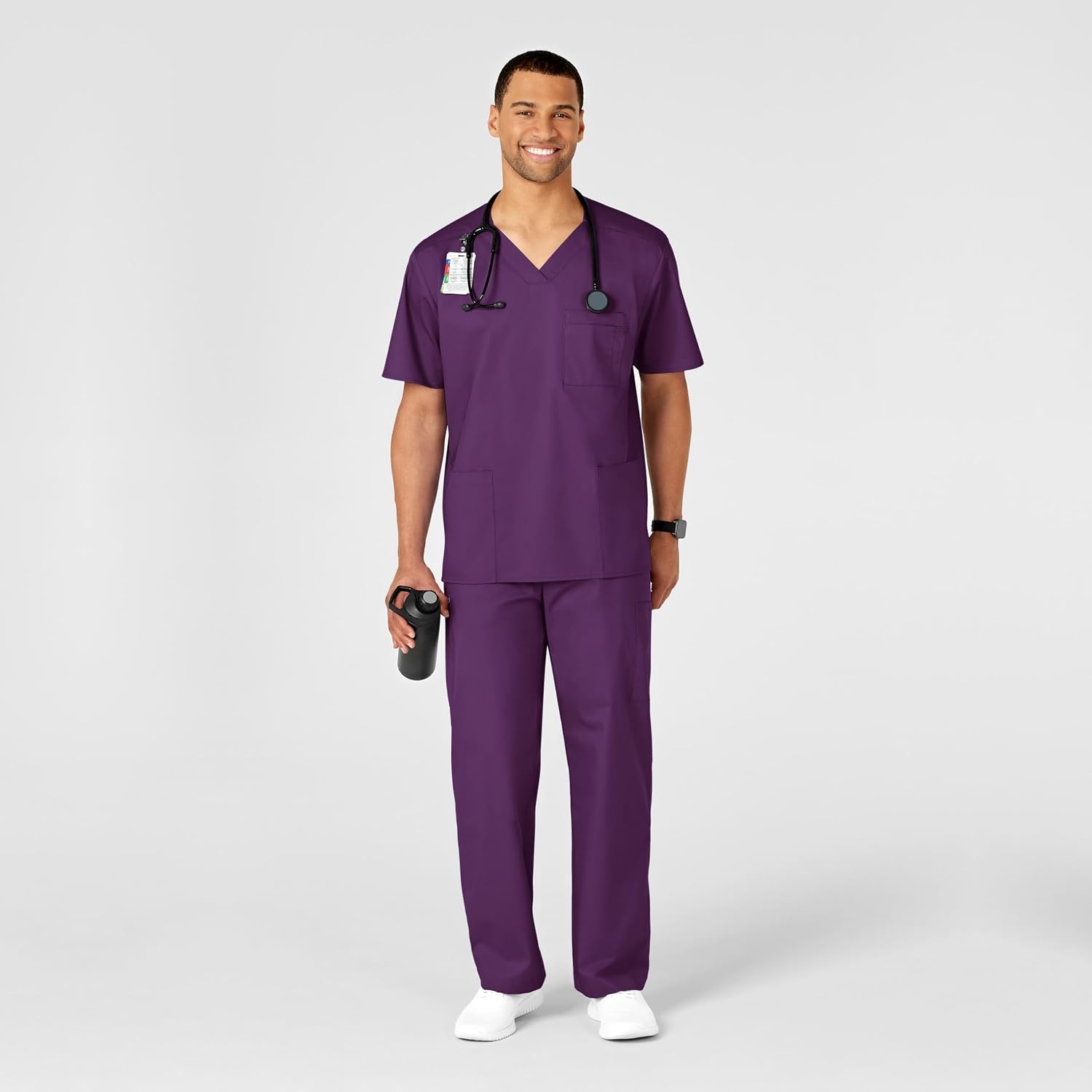 Wink WonderWORK Scrubs for Men, Cargo Scrub Pants(Eggplant)