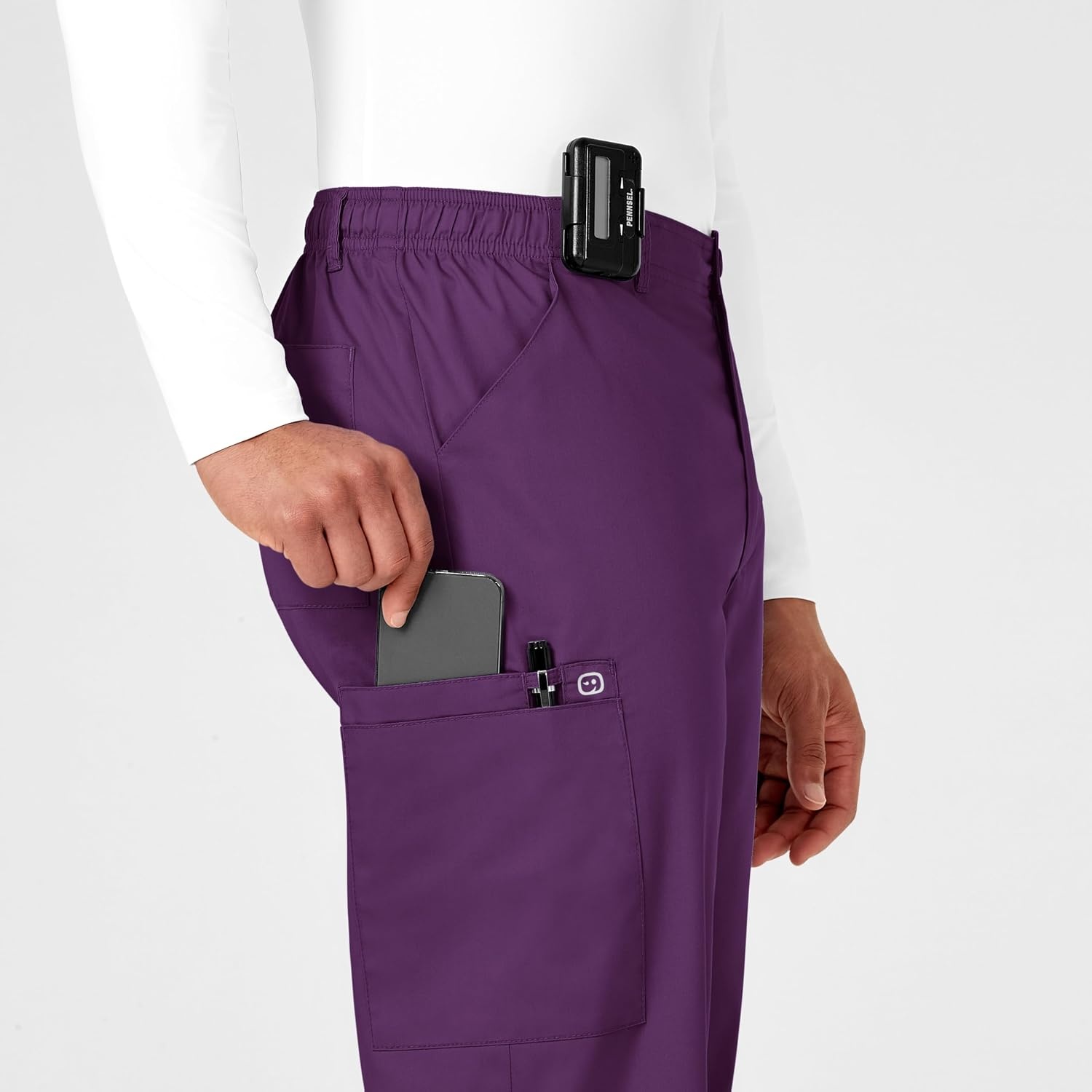 Wink WonderWORK Scrubs for Men, Cargo Scrub Pants(Eggplant)