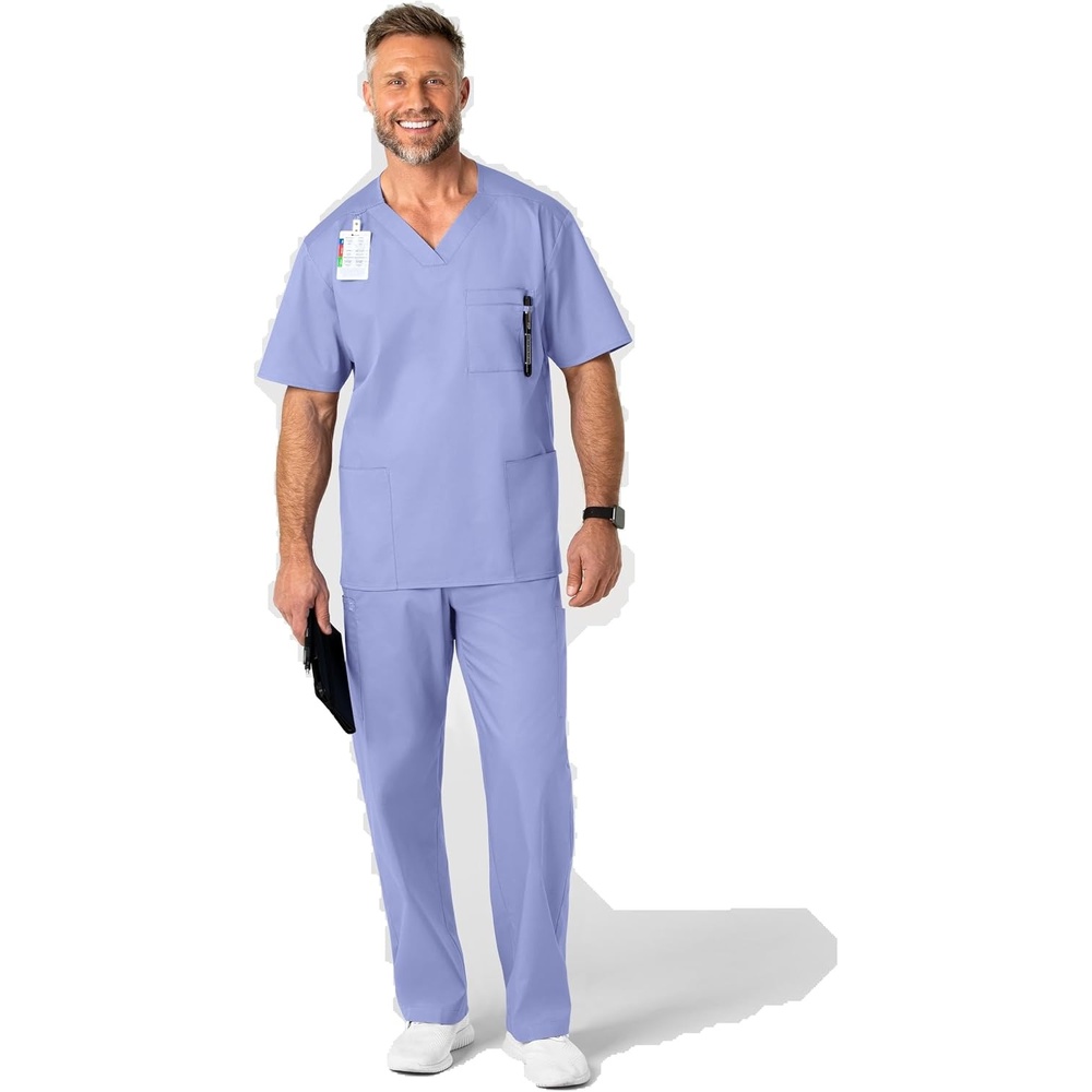 WonderWink Men’s Big Wonderwork Big Men’s V Neck Scrub Top(Ceil Blue)