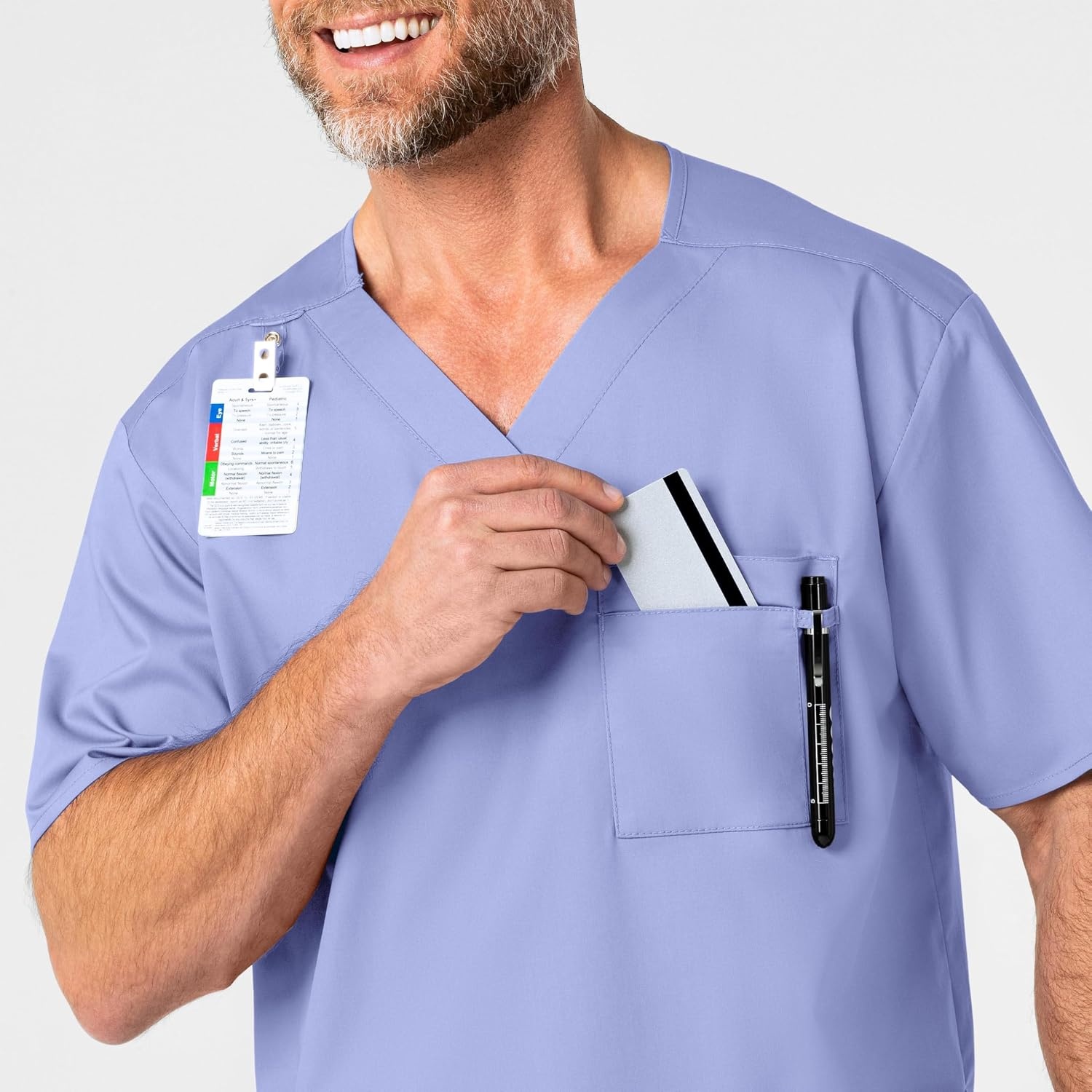 WonderWink Men’s Big Wonderwork Big Men’s V Neck Scrub Top(Ceil Blue)