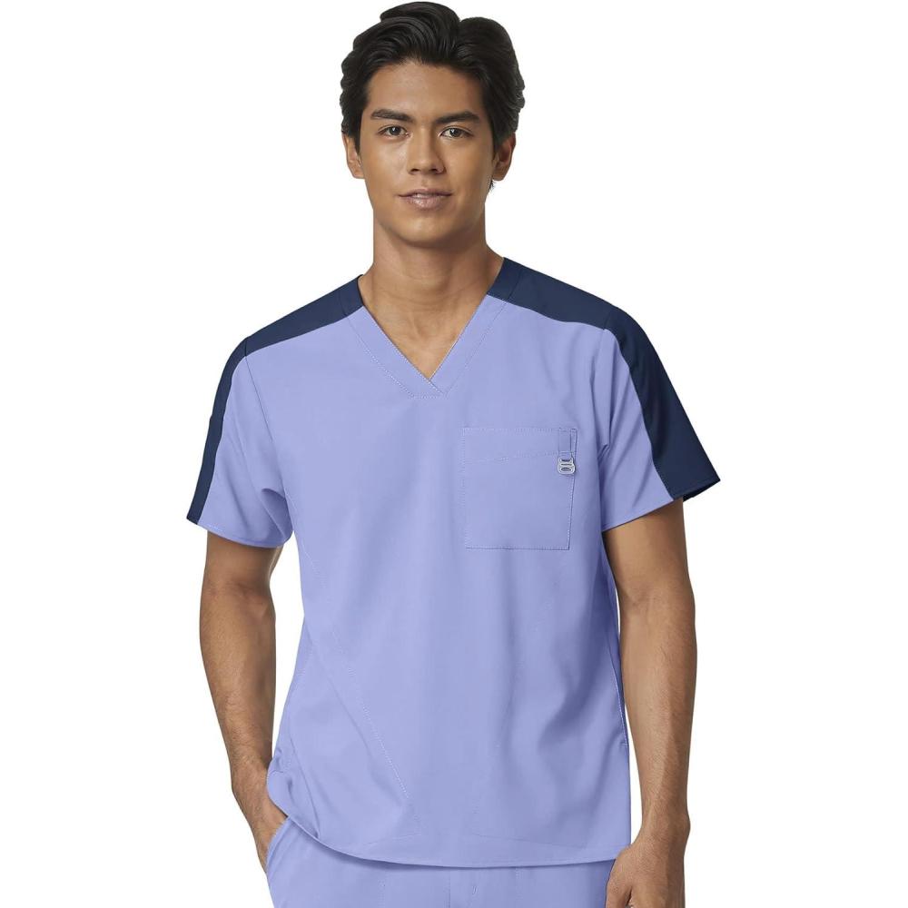 WonderWink Mens Color-Block Top(Ceil Blue)