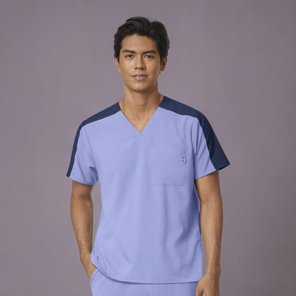WonderWink Mens Color-Block Top(Ceil Blue)