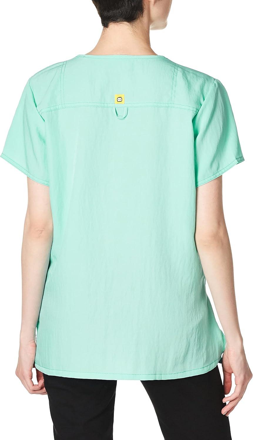 WonderWink Women’s Four Stretch Sporty V-Neck Scrub Top – XS-3XL, 3 Pockets, Eye Protection, Meets ANSI Z87.1(Pack of 1)(Aruba Blue)