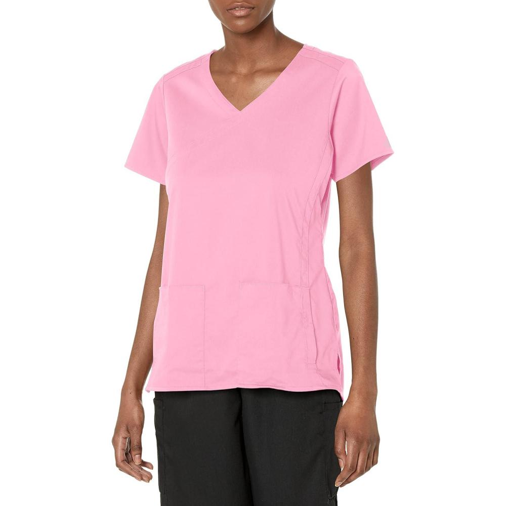 WonderWink Womens Women’s 4 Pocket Wrap Scrub Top(Pink Blossom)