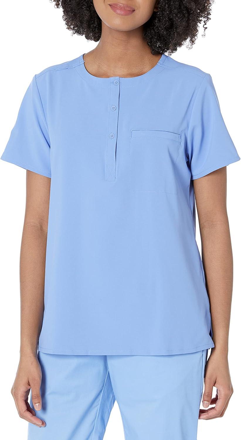WonderWink Womens Mandarin Collar Tuck-in Top(Ceil Blue)