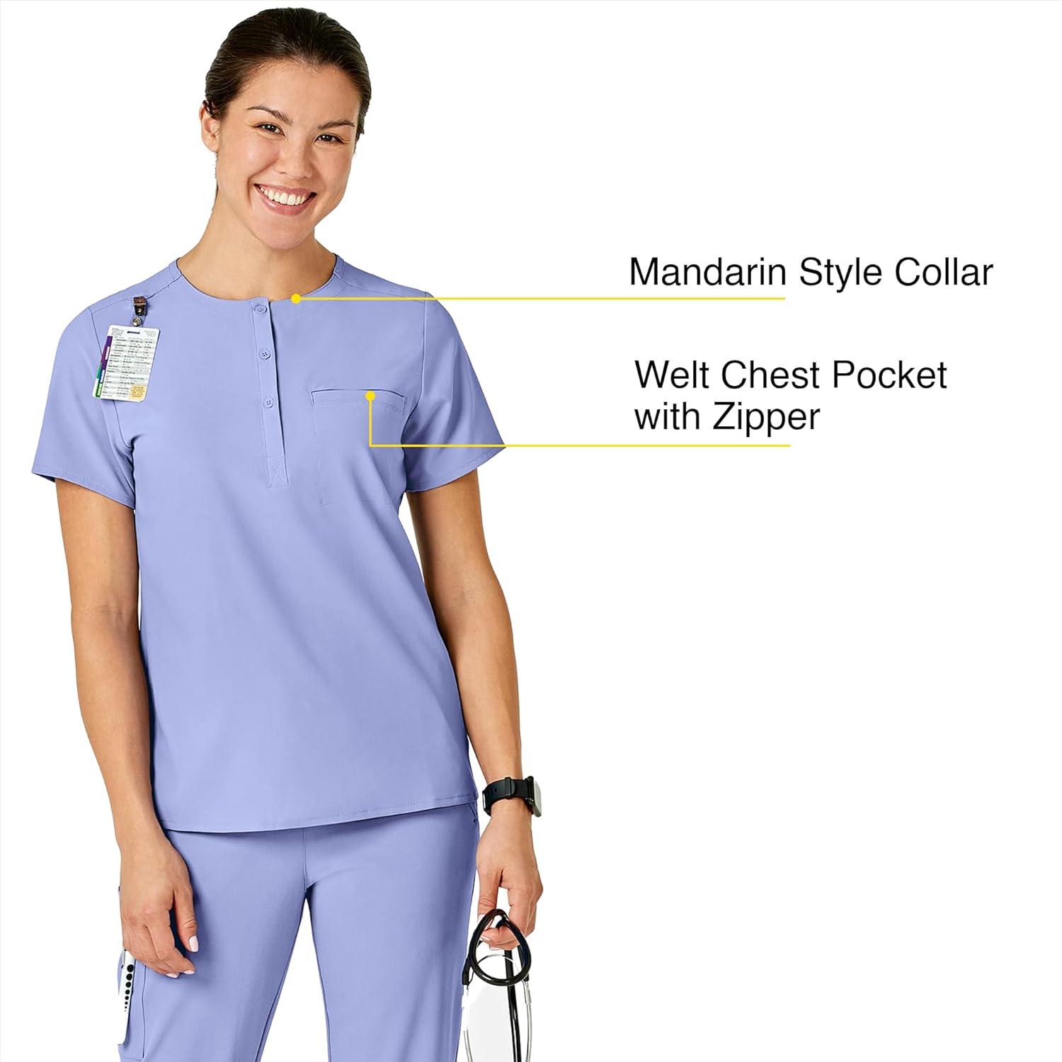 WonderWink Womens Mandarin Collar Tuck-in Top(Ceil Blue)