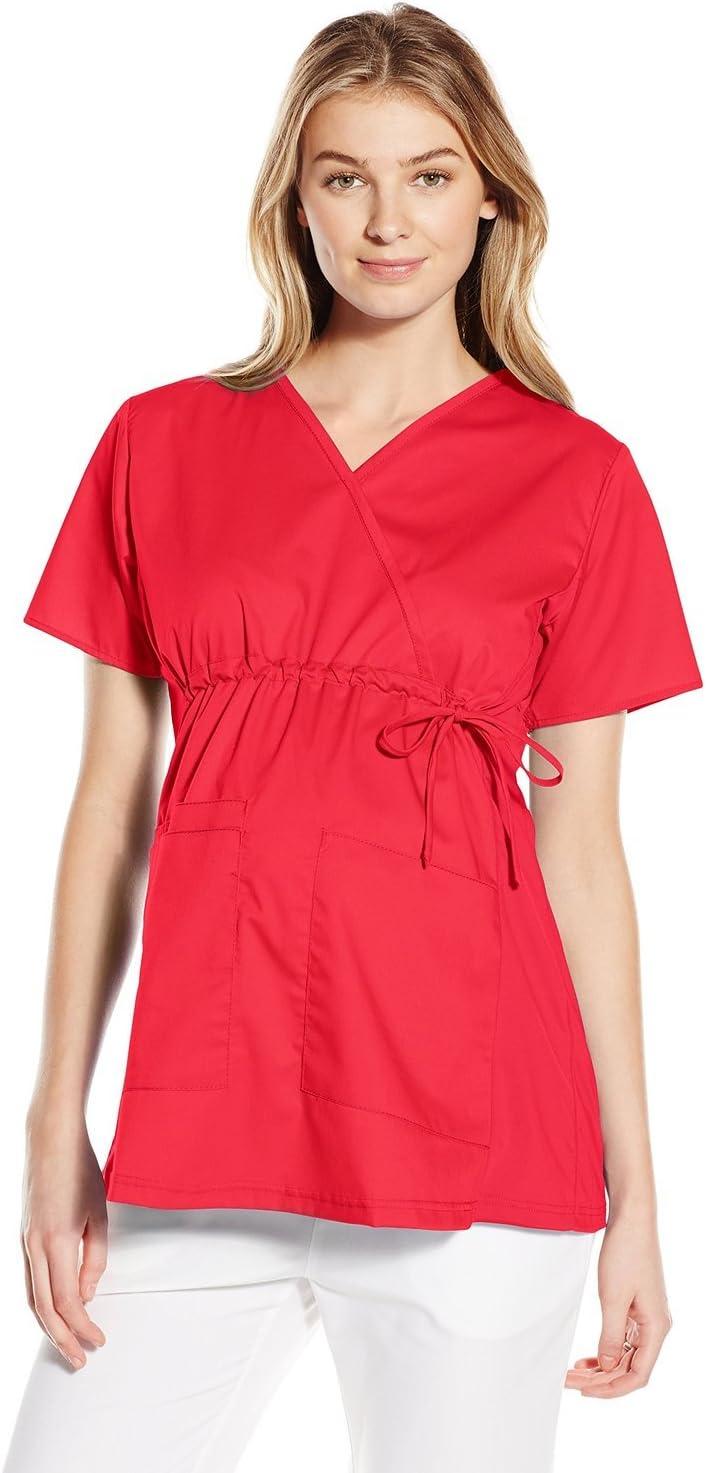 Wink WonderWORK Scrubs for Maternity Mock Wrap Scrub Tops(Red)