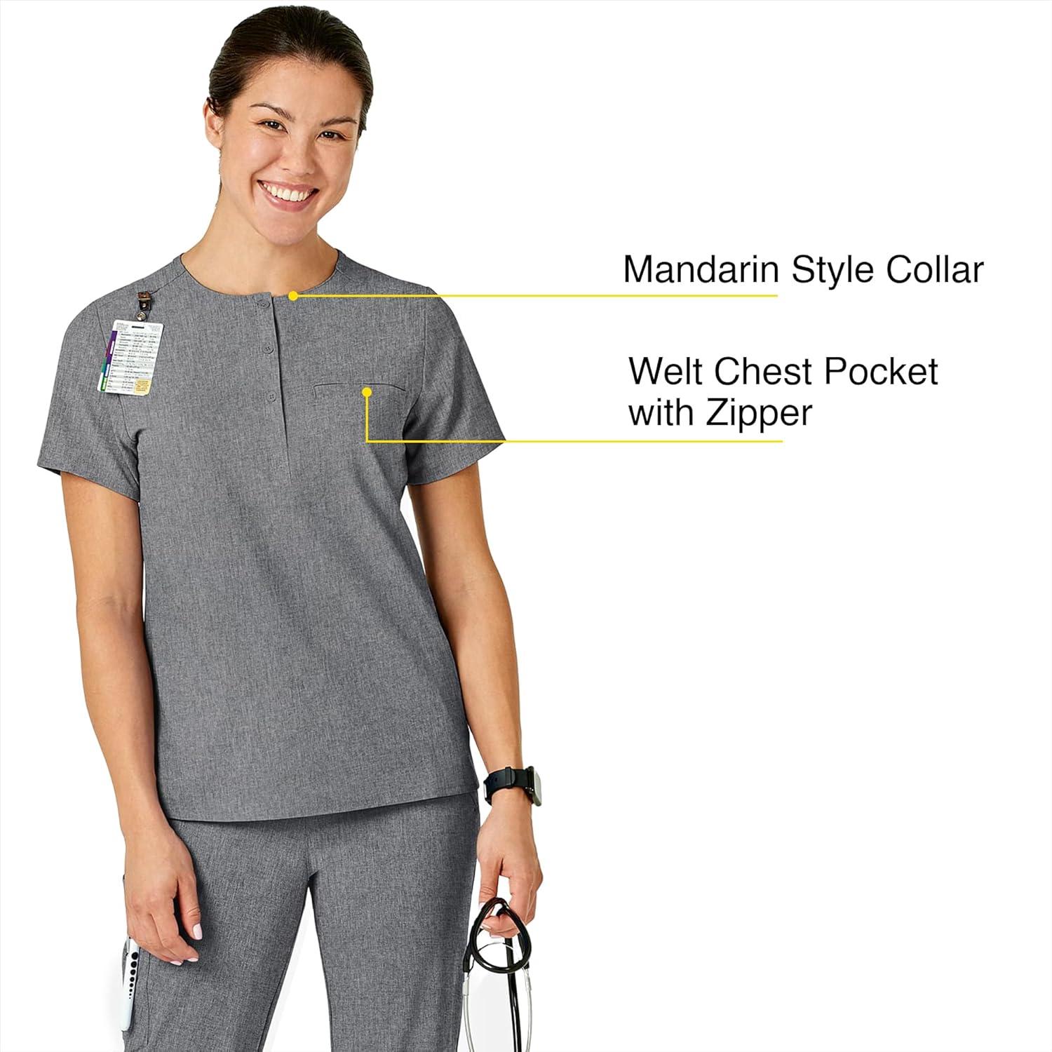 WonderWink Womens Mandarin Collar Tuck-in Top(Grey Heather)