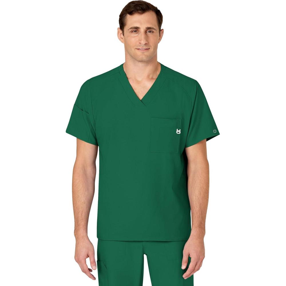 WINK Scrubs for Men, W123, V-Neck Tops with 6 Pockets(Hunter)