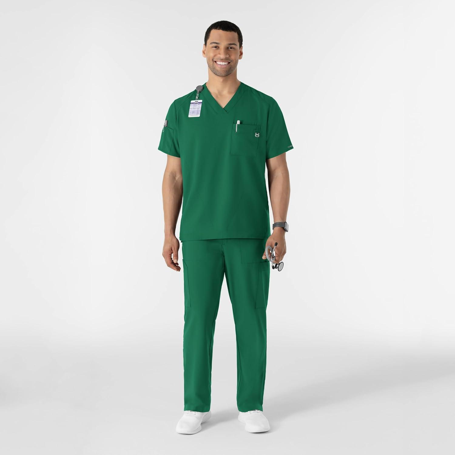 WINK Scrubs for Men, W123, V-Neck Tops with 6 Pockets(Hunter)