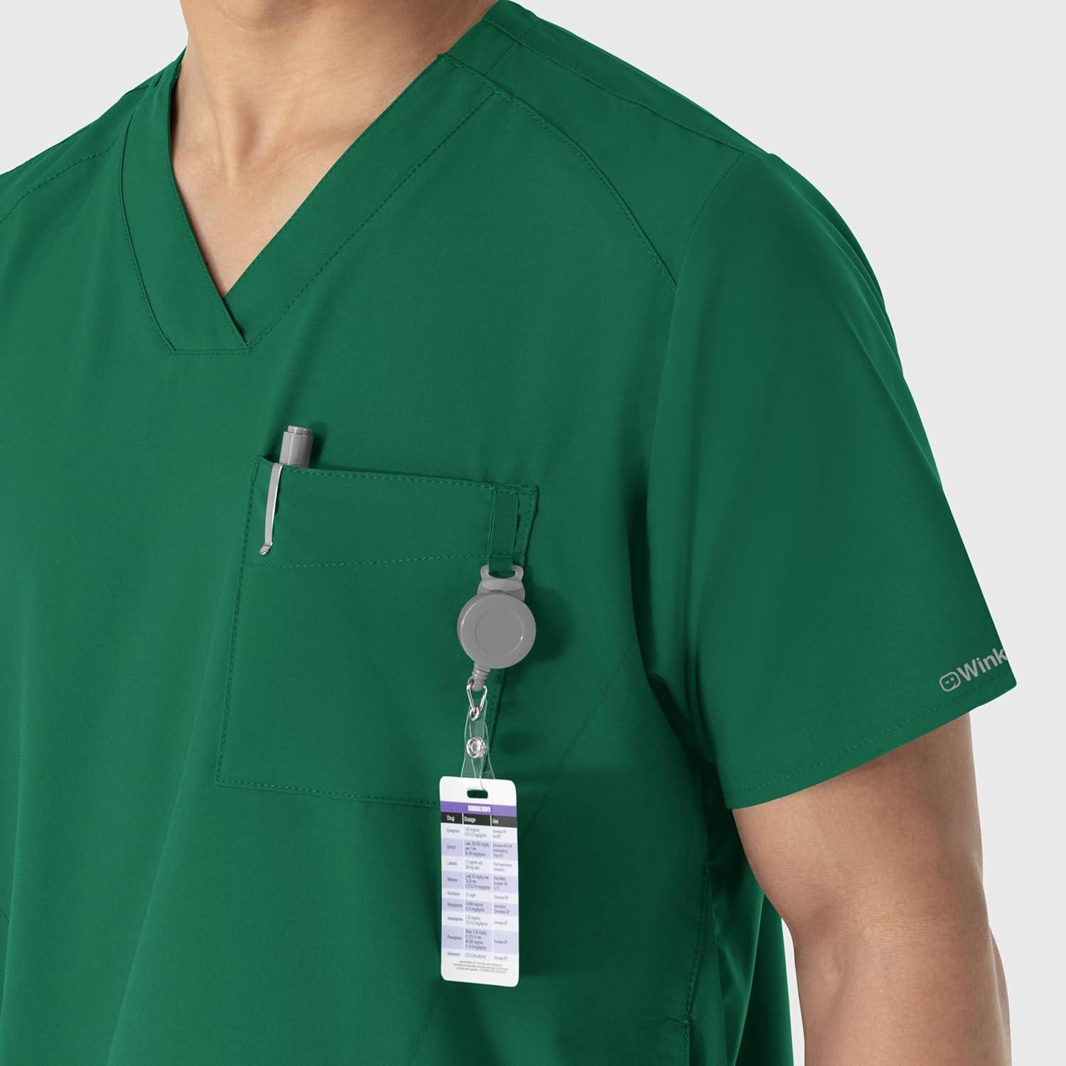 WINK Scrubs for Men, W123, V-Neck Tops with 6 Pockets(Hunter)