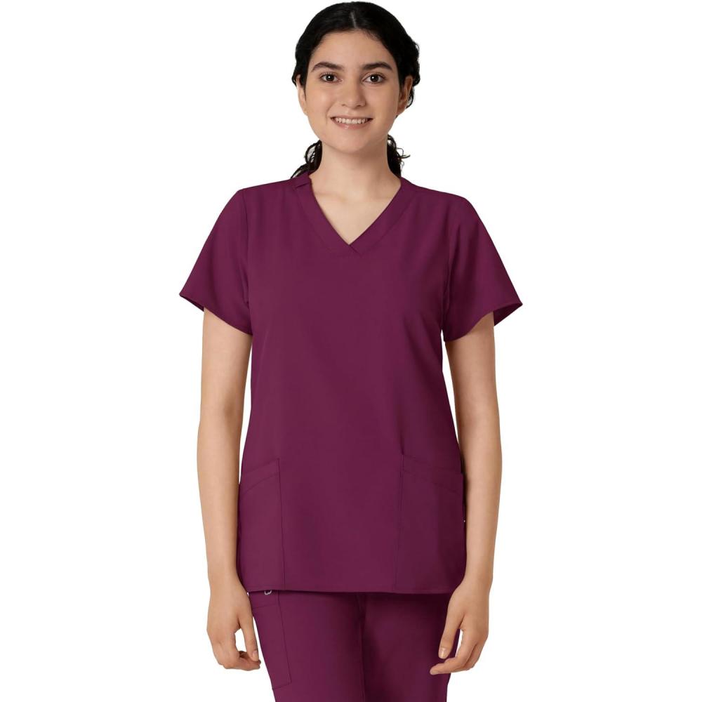 Wink Scrubs for Women, W123, Classic V-Neck Tops with 2 Pockets(Wine)