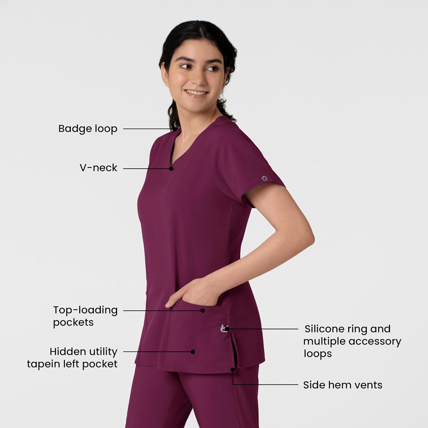 Wink Scrubs for Women, W123, Classic V-Neck Tops with 2 Pockets(Wine)