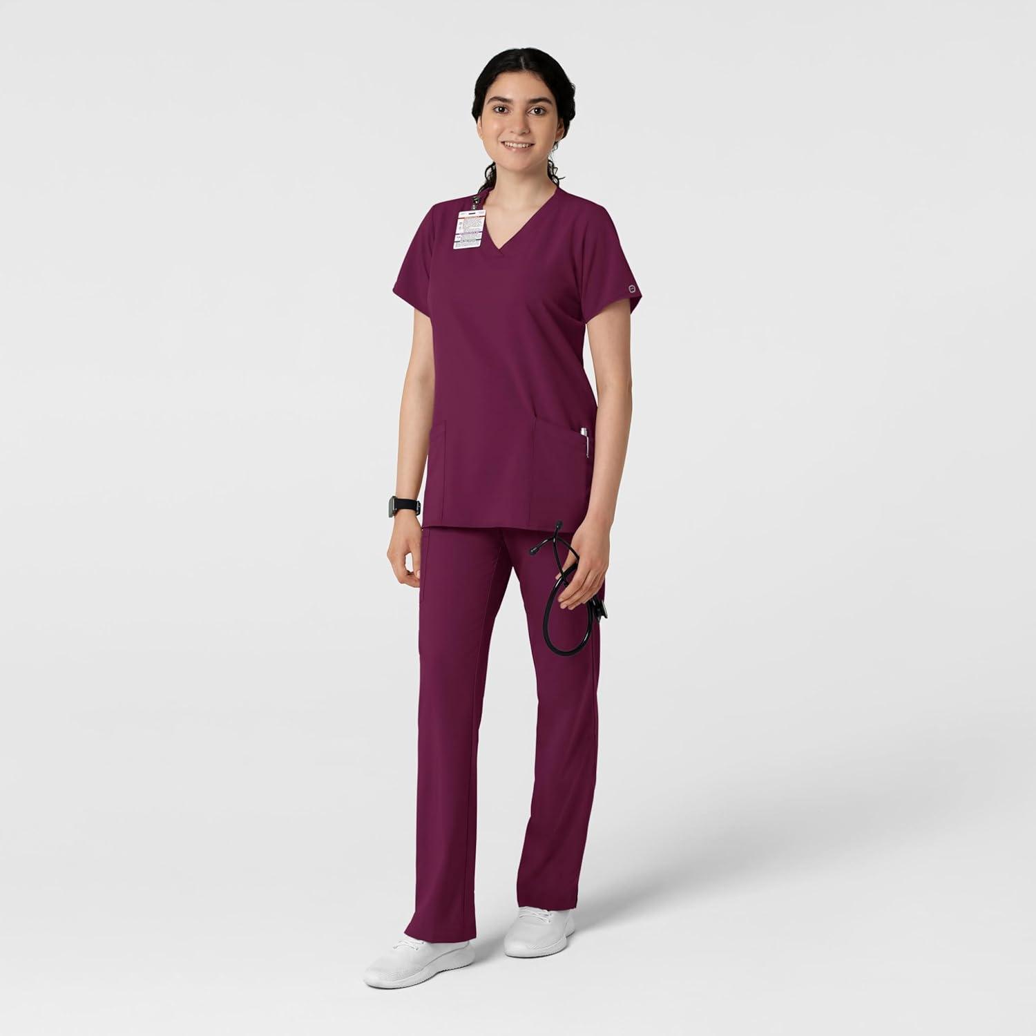 Wink Scrubs for Women, W123, Classic V-Neck Tops with 2 Pockets(Wine)