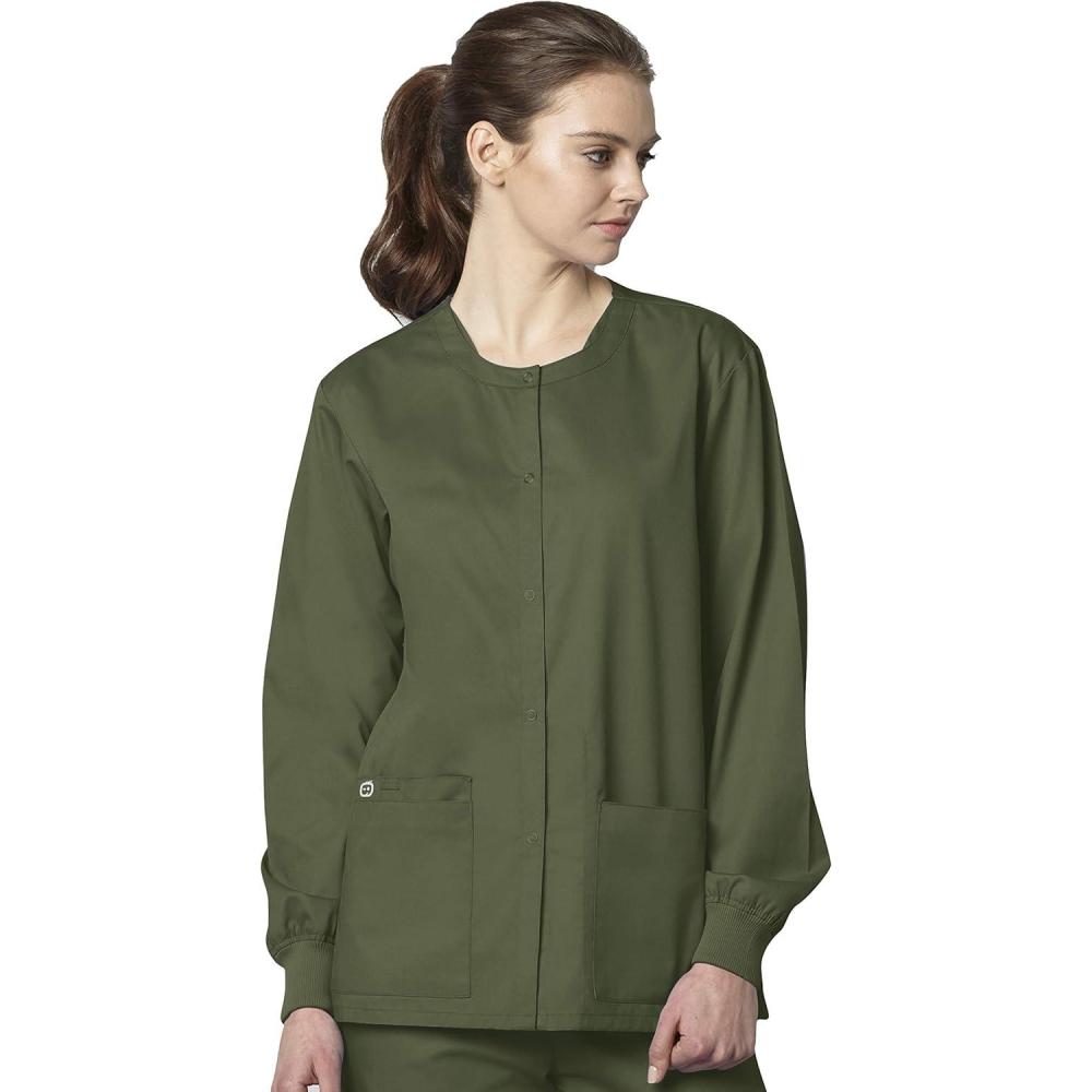 WonderWink womens Snap Front Jacket(Olive)
