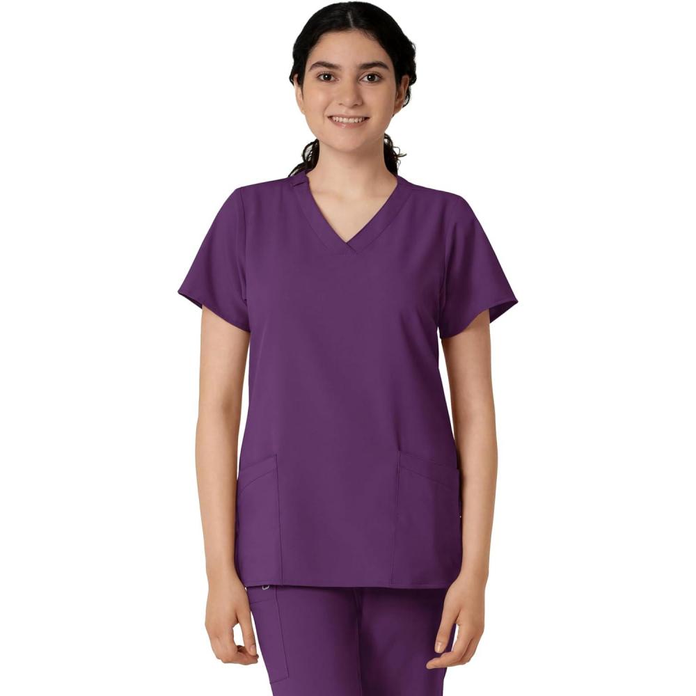 Wink Scrubs for Women, W123, Classic V-Neck Tops with 2 Pockets(Eggplant)