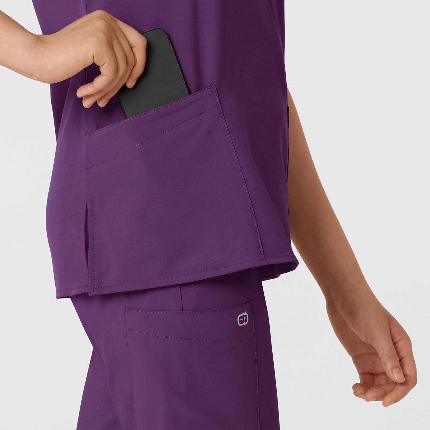 Wink Scrubs for Women, W123, Classic V-Neck Tops with 2 Pockets(Eggplant)