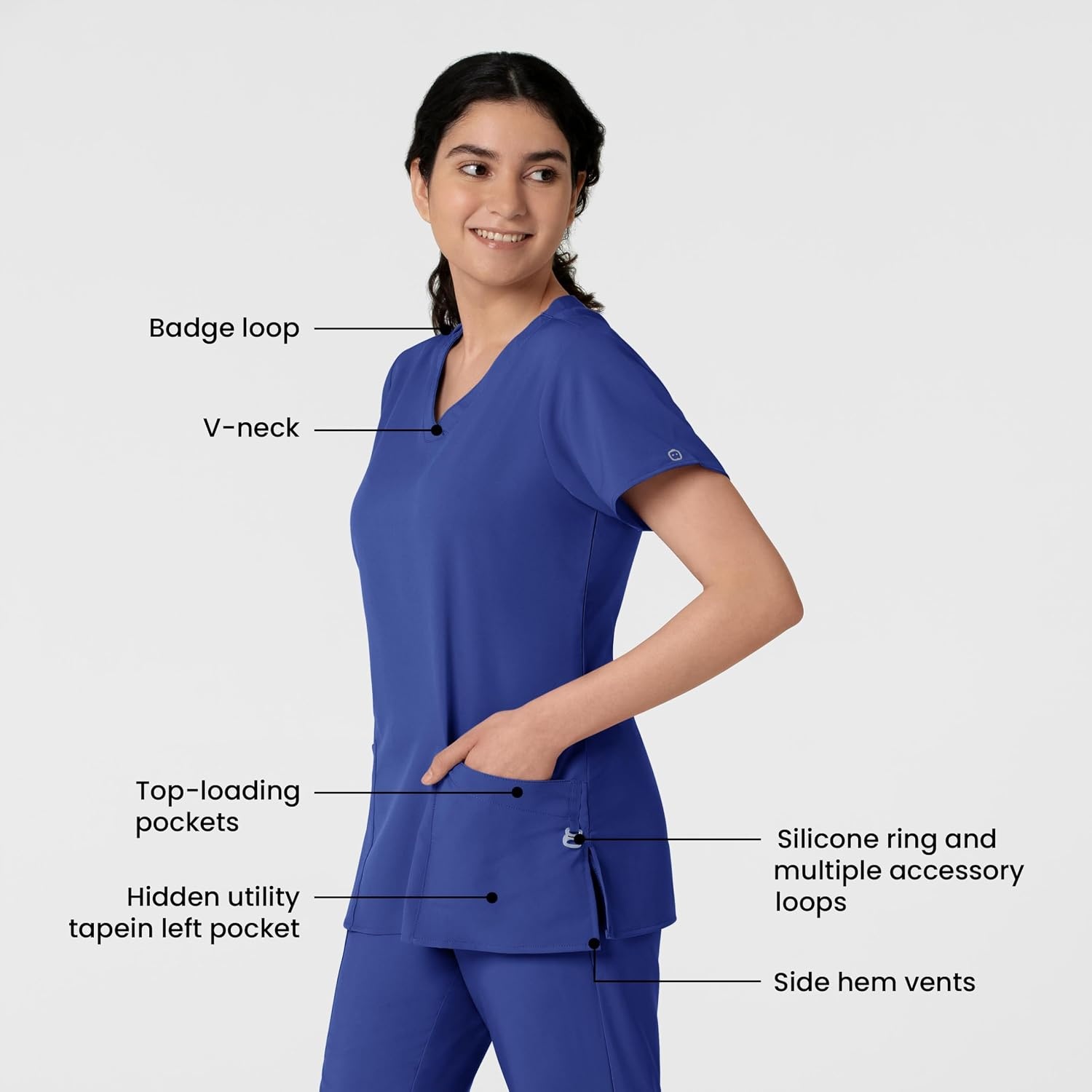 WINK W123 Women’s Basic V-Neck Scrub Top(Galaxy Blue)