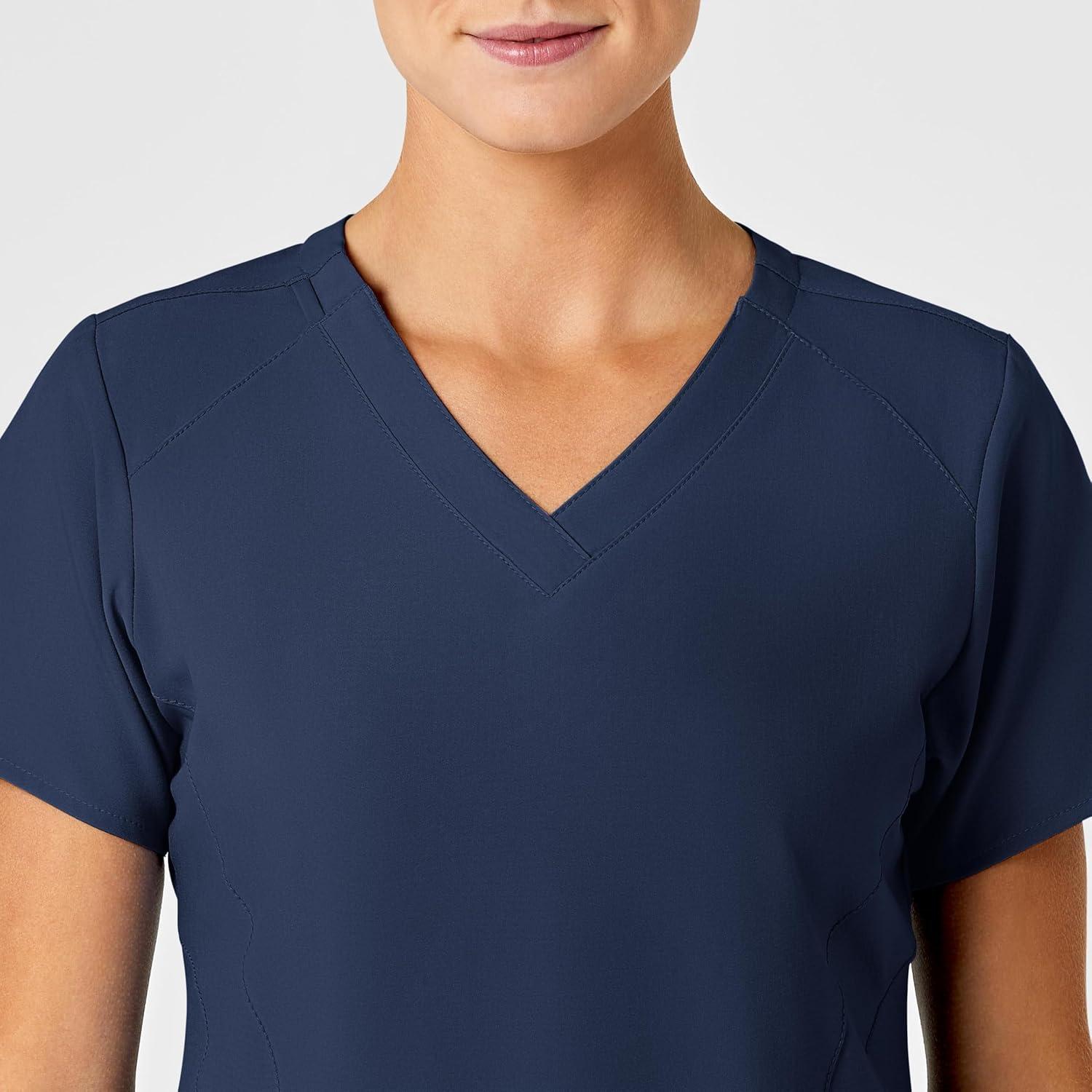 Wink Scrubs for Women, W123, Stylized V-Neck Tops with 5 Pockets(Navy)