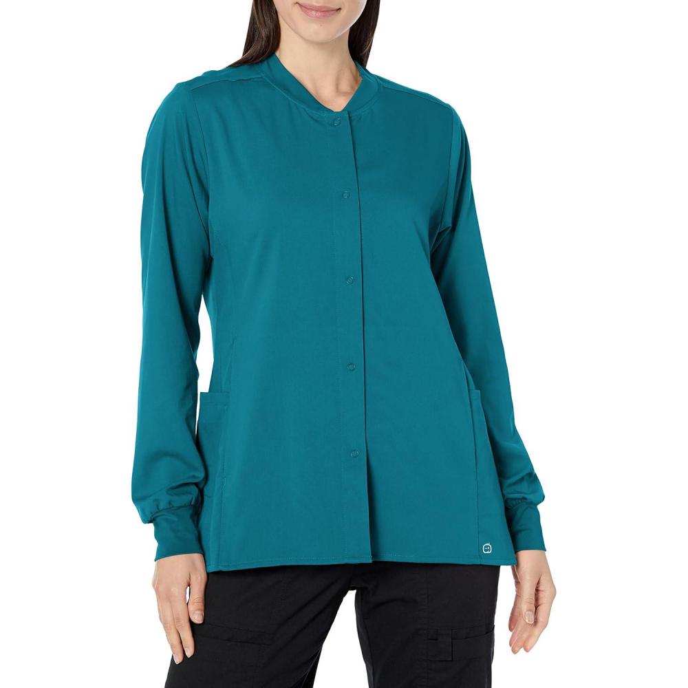 WonderWink womens Women’s Snap Front Warm-up Jacket(Caribbean)