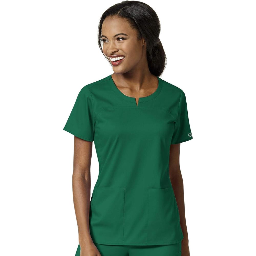 WonderWink Womens Women’s 4 Pocket Notch Neck Scrub Top(Hunter)