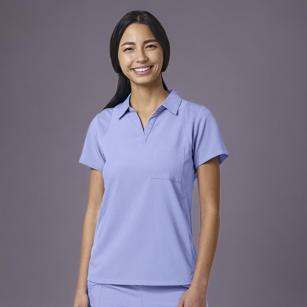 Wink W123 Women’s Collar Scrub Top(Ceil Blue)