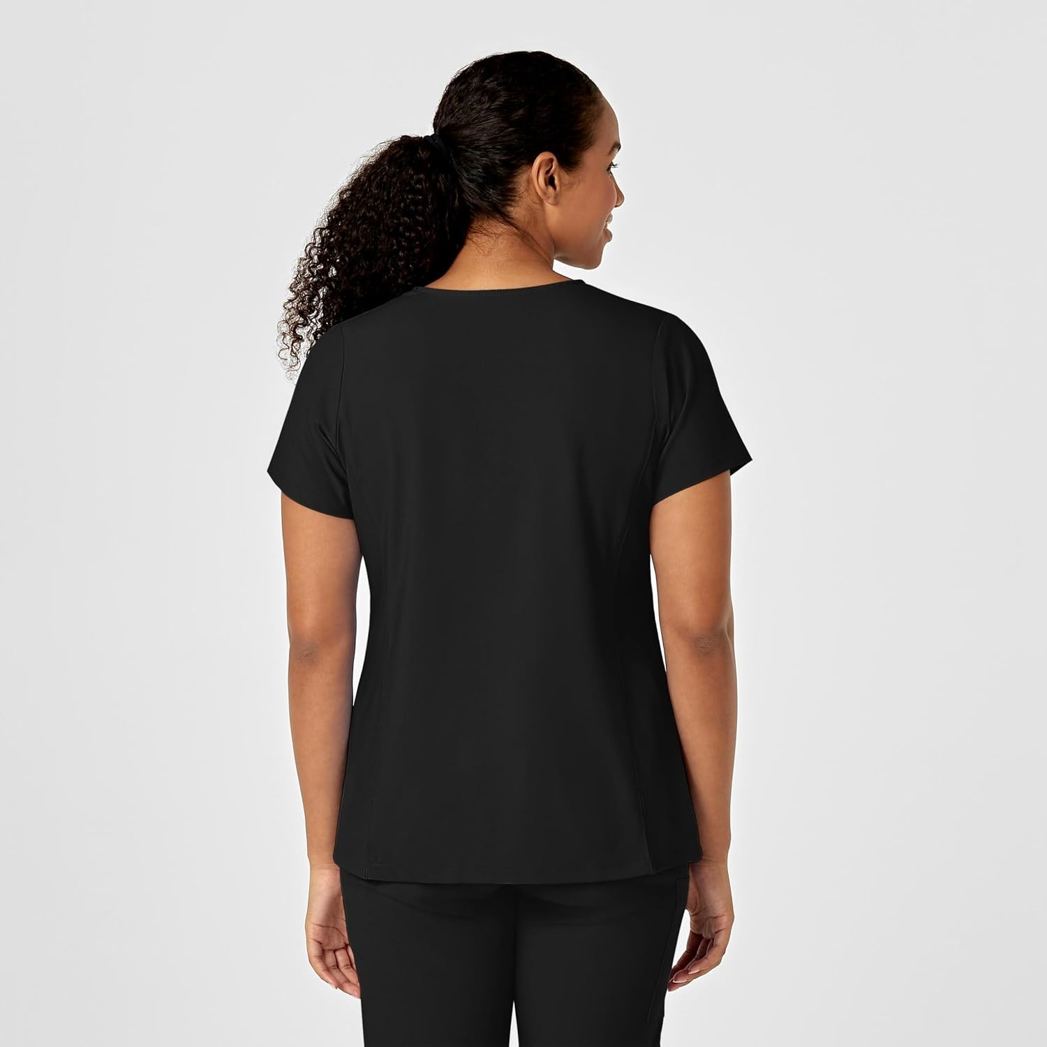 Wink W123 Women’s Y-Neck Wrap Scrub Top(Black)