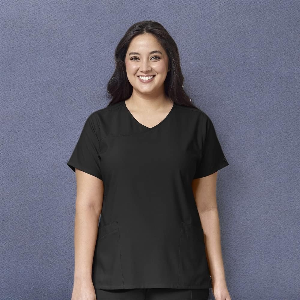 Wink W123 Women’s Y-Neck Wrap Scrub Top(Black)