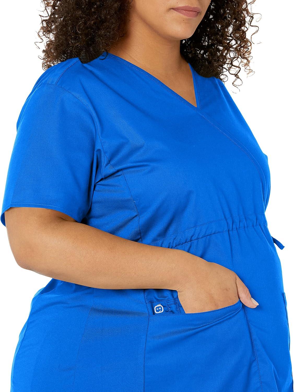 Wink WonderWORK Scrubs for Maternity Mock Wrap Scrub Tops(Royal)