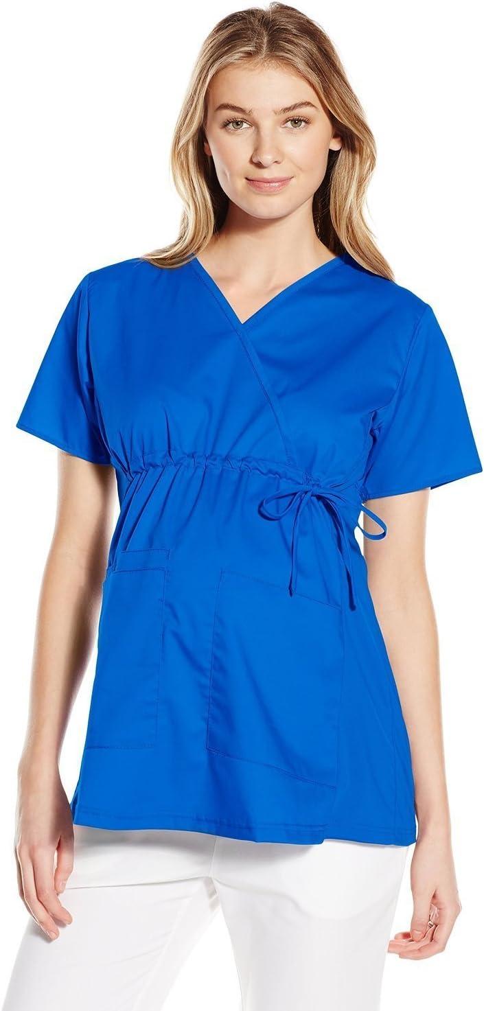Wink WonderWORK Scrubs for Maternity Mock Wrap Scrub Tops(Royal)