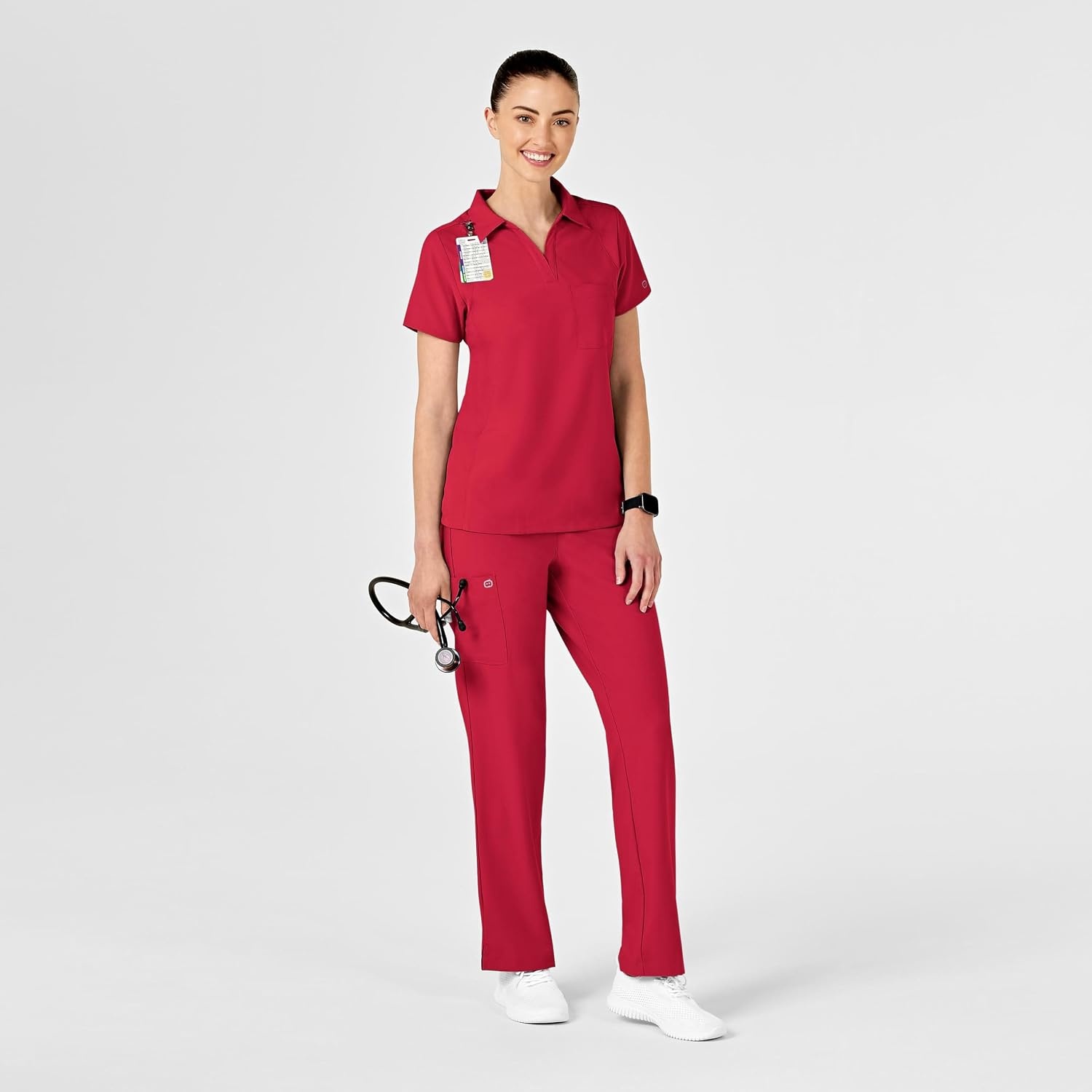 Wink W123 Women’s Collar Scrub Top(Red)