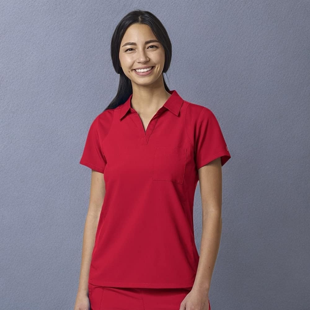 Wink W123 Women’s Collar Scrub Top(Red)